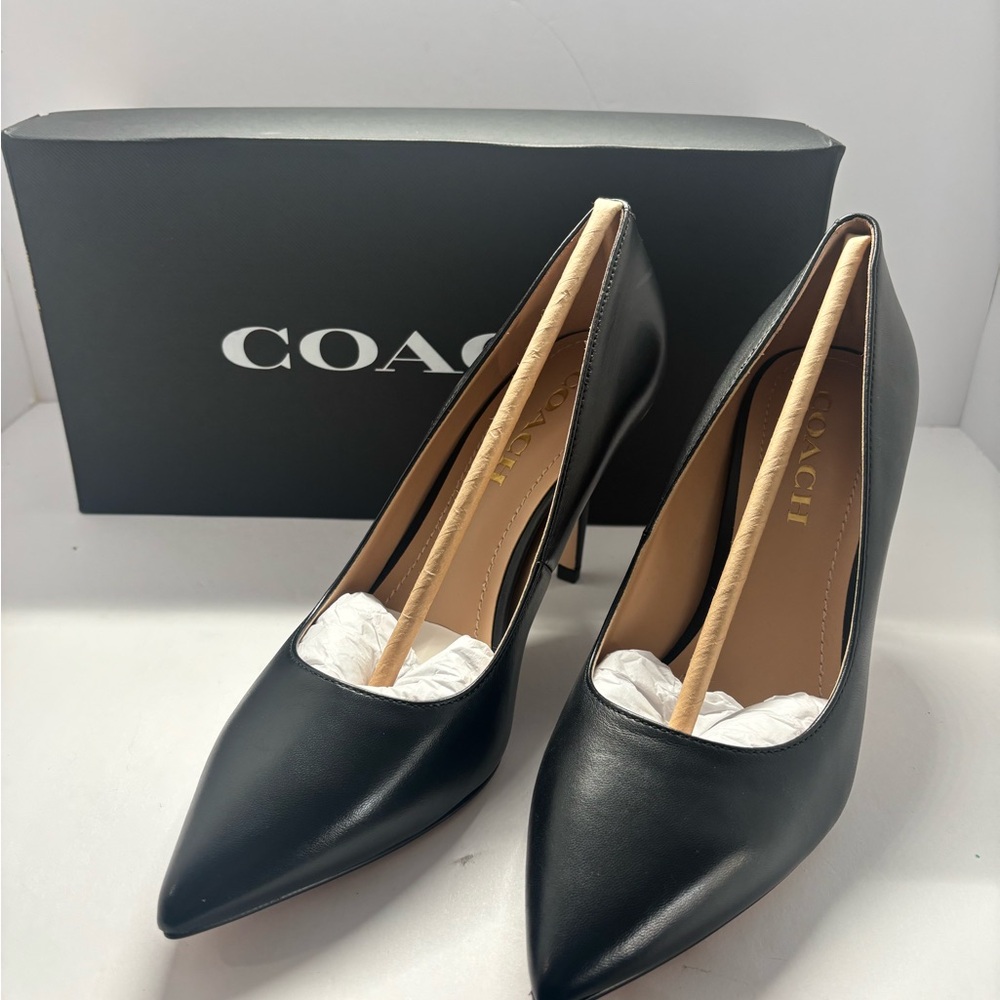 COACH Black Leather Wiley Pointed Toe Stiletto Pump - Picture 4 of 8